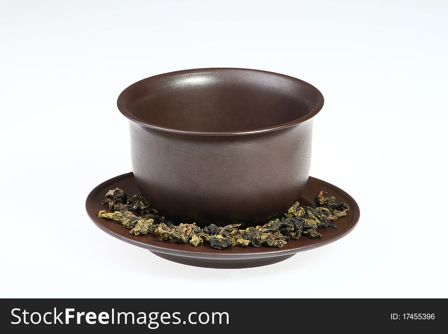 Oolong tea-leaf in a teacup