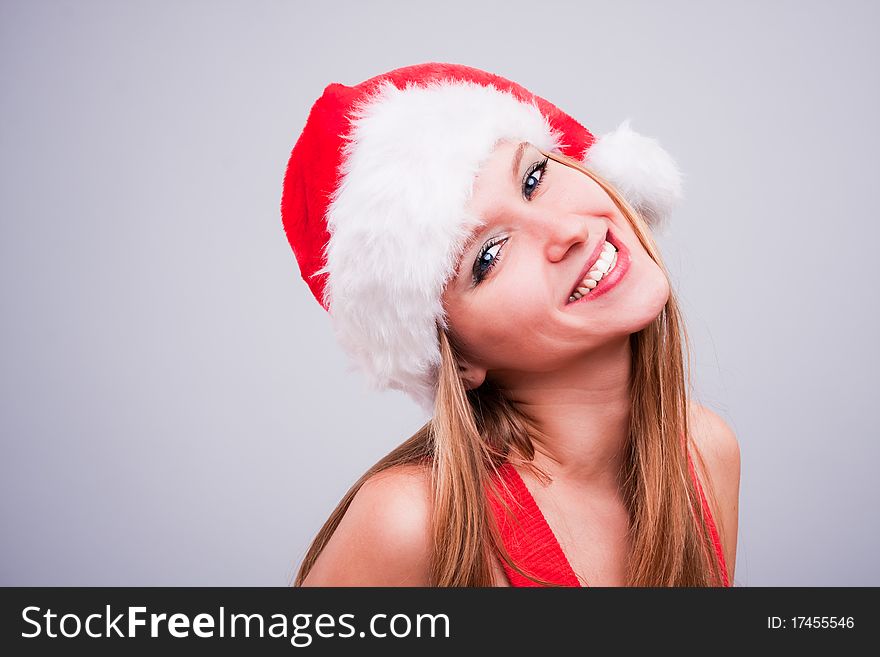 Christmas girl in the Santa Claus hat