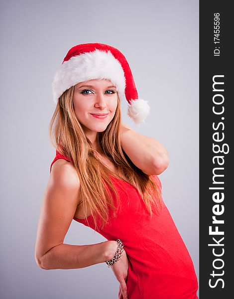 Christmas girl in the Santa Claus hat