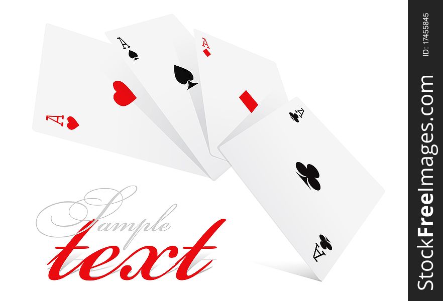 Four aces of different card suits on white