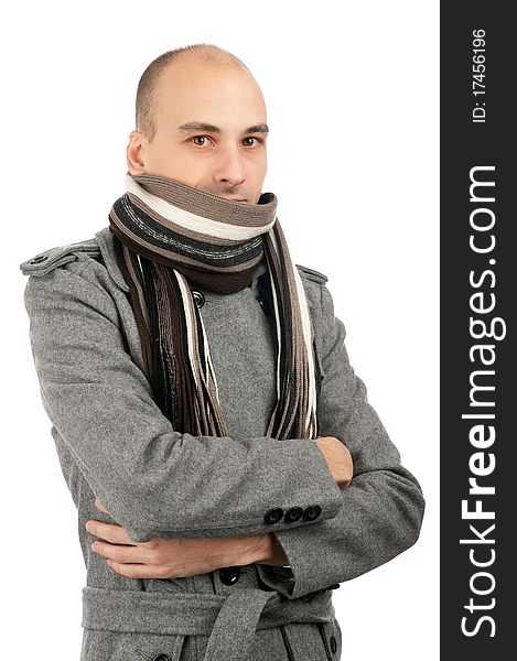 Portrait Of Handsome Man In Scarf And Coat