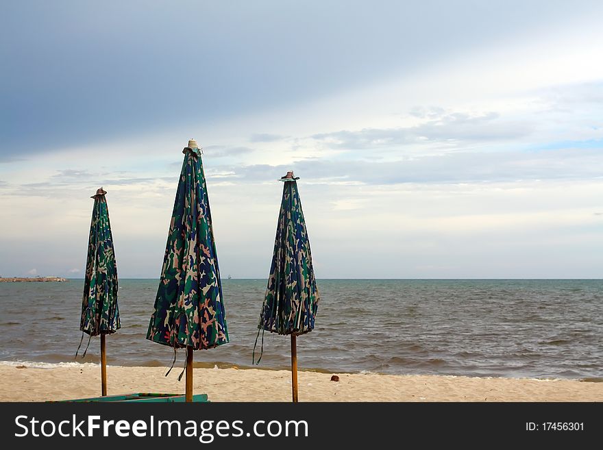 Beach umbrella on the public beach