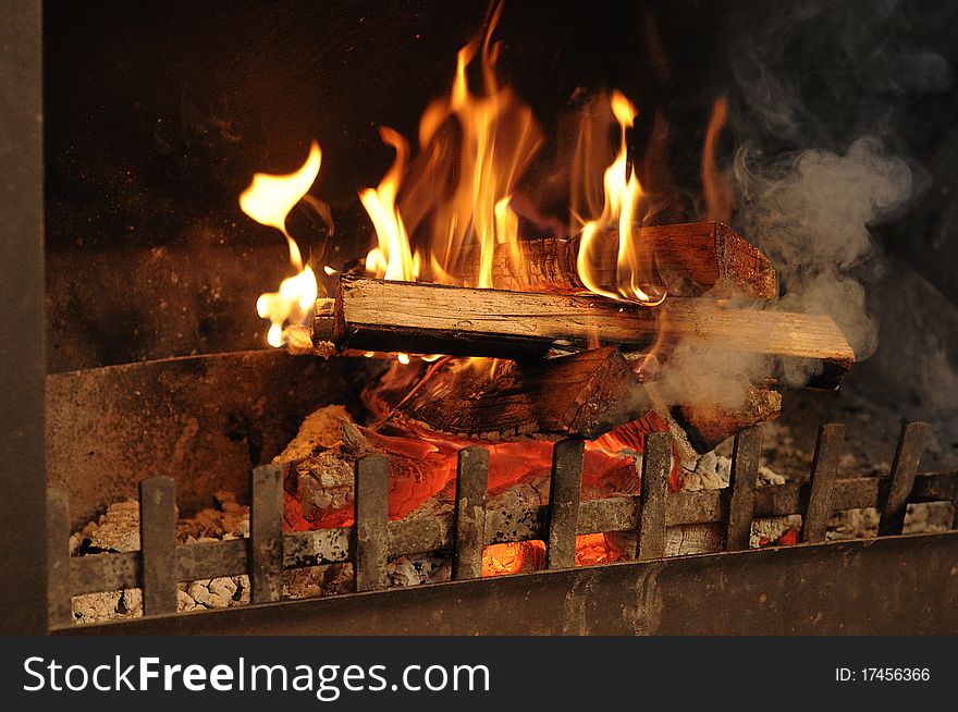 A fire place in winter time. A fire place in winter time