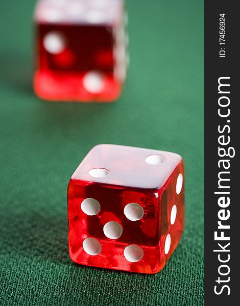 Close-up of red casino dice