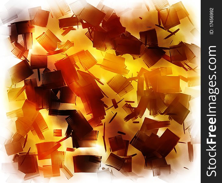 Original abstract background in brown, orange and yellow tones made of roughly shaped rectangular and square pieces.