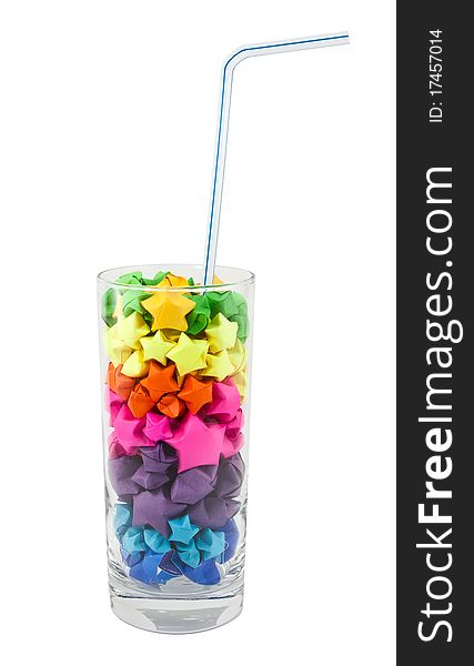 Multicolored stars in a glass on a white background