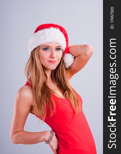 Christmas girl in the Santa Claus hat