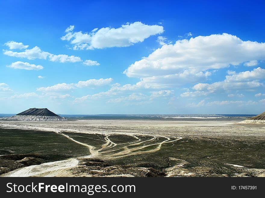 Steppe roads and amazing landscape in Mangistau