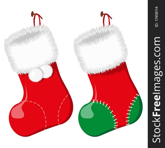 The Red christmas socks. Vector illustration. EPS8. The Red christmas socks. Vector illustration. EPS8