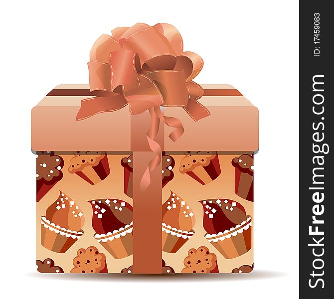 Beige bigt box with cupcake pattern. Beige bigt box with cupcake pattern