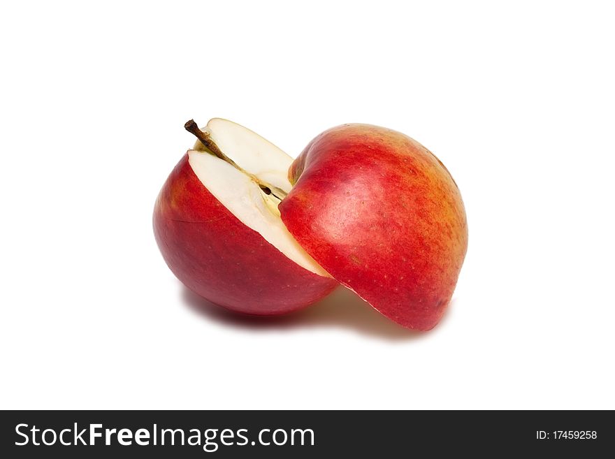 Cut apple on a white background