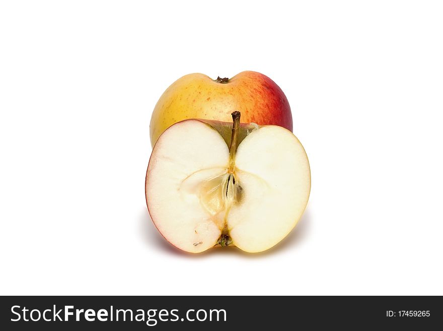 Cut apple on a white background