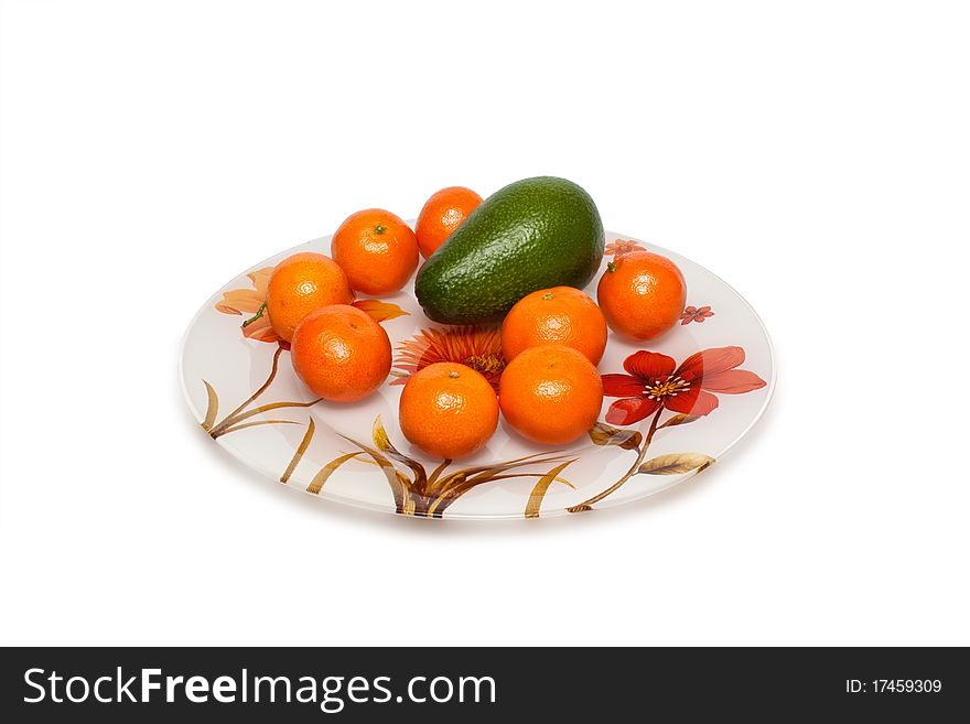 Plate on a white background with mandarins. Plate on a white background with mandarins