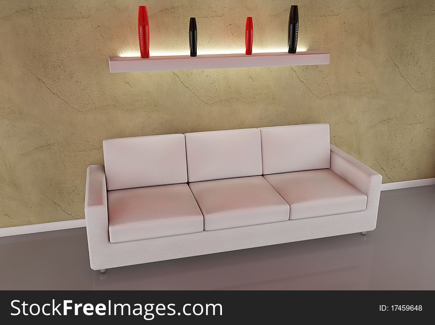 Sofa and vase with light in 3d. Sofa and vase with light in 3d