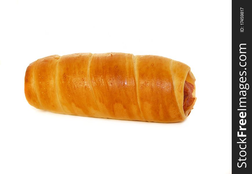Sausage in pastry isolated on white background