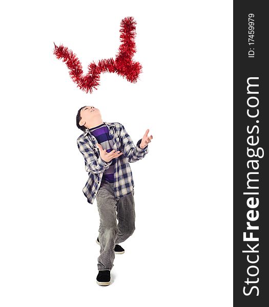 Boy in the photograph captures the tinsel