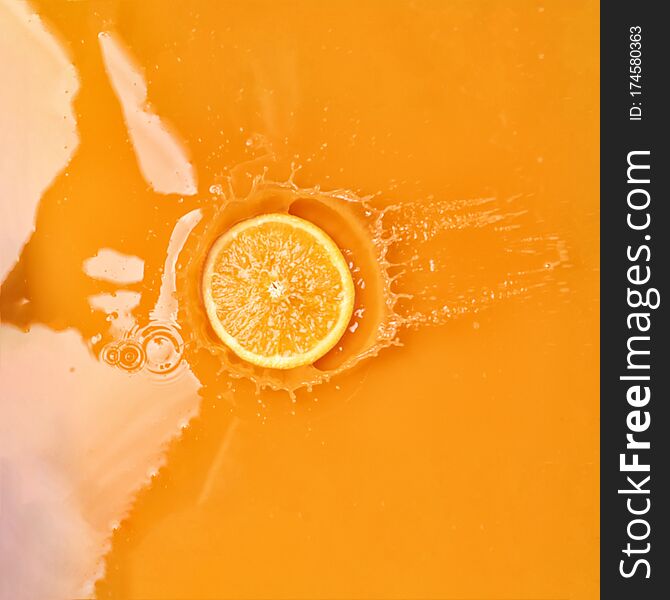 Delicious orange slice in juice, top view
