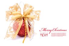 Red Christmas Balls And Gold Bow Ribbon Stock Image Red Christmas Balls And Gold Bow Ribbon Stock Image