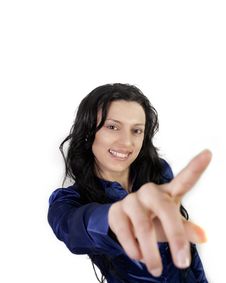 Young Woman Pointing With Hand Stock Image