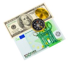 Compass And Money Stock Photo Compass And Money Stock Photo