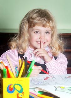Cute Little Girl Painting Stock Photo Cute Little Girl Painting Stock Photo