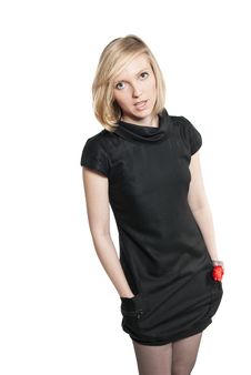 Young Attractive Woman In Black Dress Stock Photo