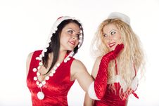 Two Sexy Santa Girls Having Fun Stock Photos