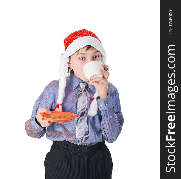 Adorable child with Santa Hat isolated on white background