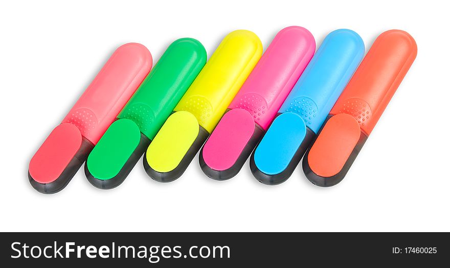 Set of color highlighters on a white background. Isolated path included.