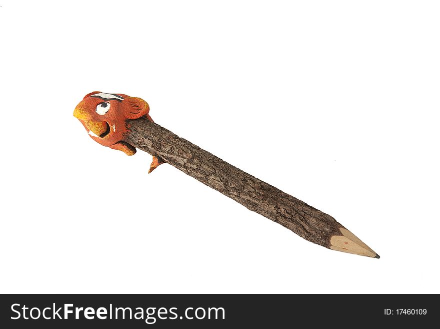 Funny wooden pencil decorated in a fish. Funny wooden pencil decorated in a fish