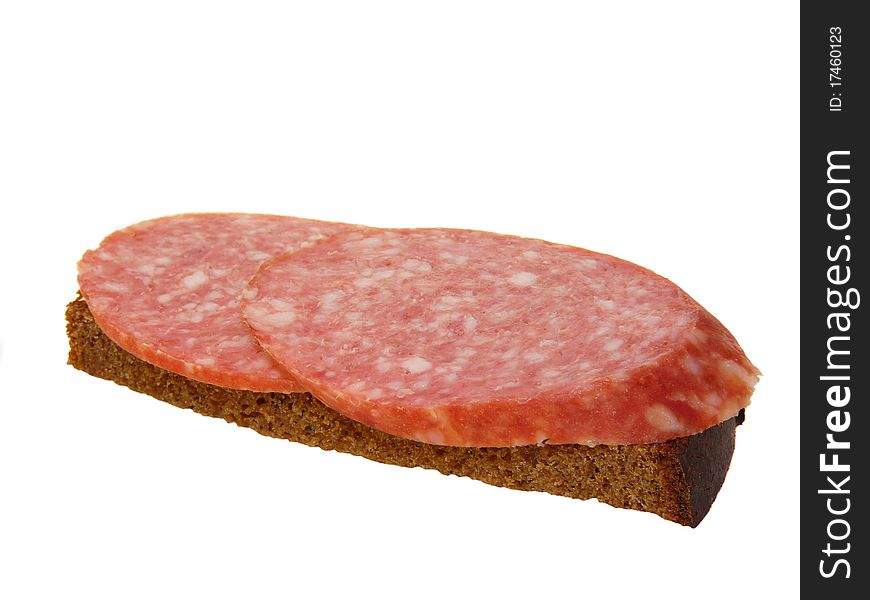 Sandwich with salami, isolated