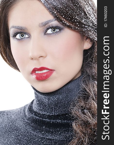 Portrait of young beautiful woman with winter makeup. Portrait of young beautiful woman with winter makeup