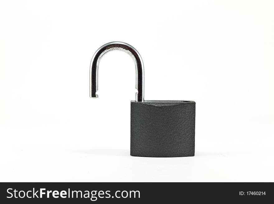 Open padlock isolated on white