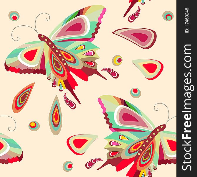 Seamless Pattern With Bright Stylized Butterflies