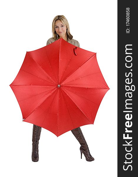 Happy smiling woman with her raincoat and umbrella. Happy smiling woman with her raincoat and umbrella