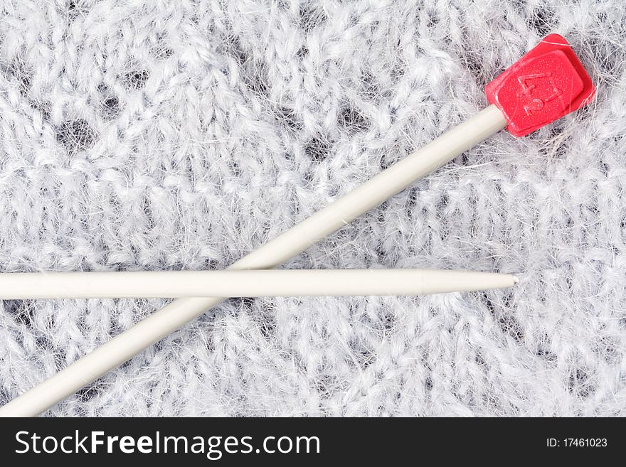 Woolen Knitted Texture With Knitting Needles