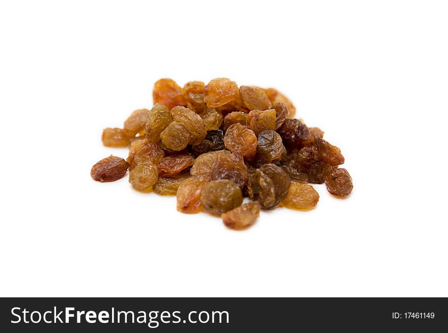 Pile of raisins isolated on a white background