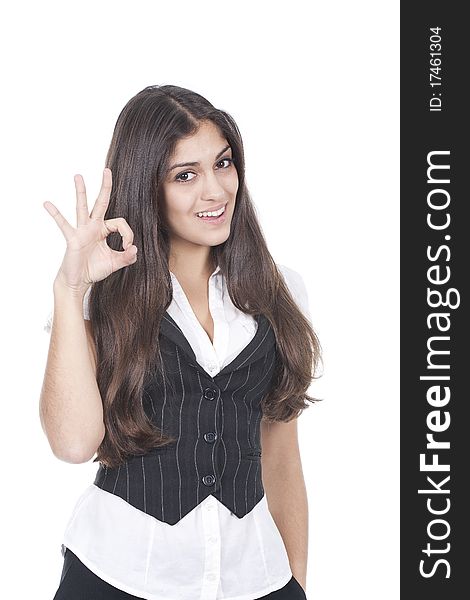 Woman making ok sign