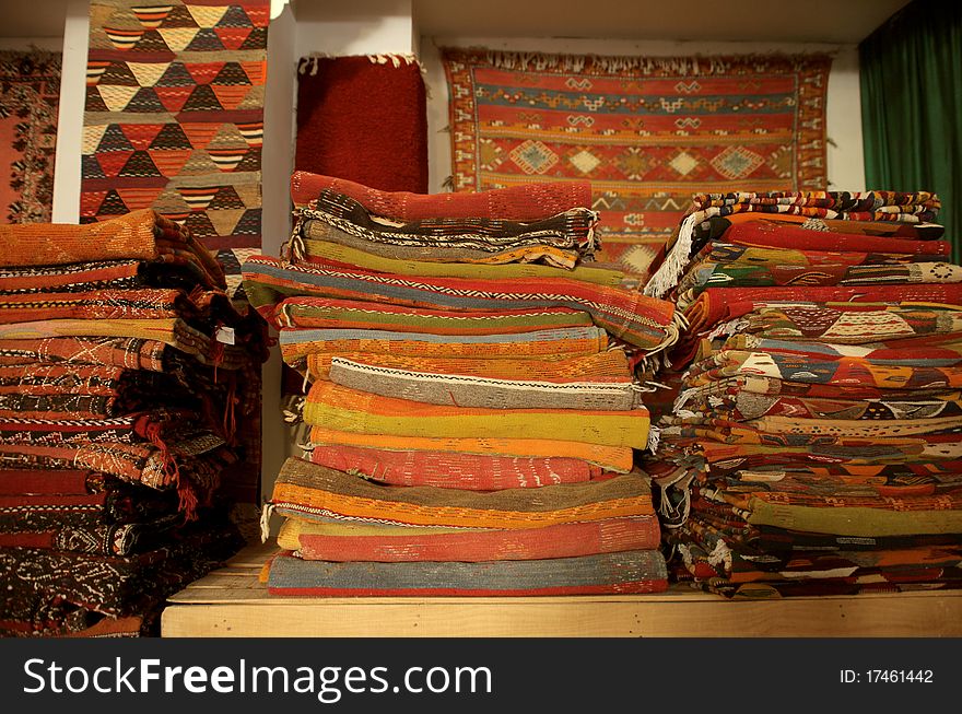 Carpet stand in a market in Marrakech. Carpet stand in a market in Marrakech