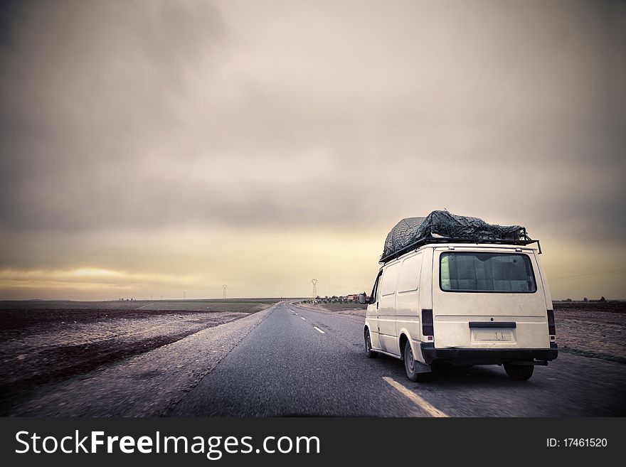 Van running on a countryside road