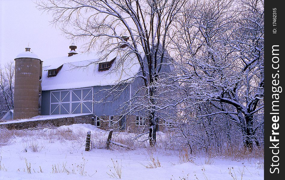 Beautiful grey barn in winter Wisconsin. Beautiful grey barn in winter Wisconsin
