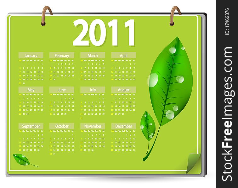 Calendar 2011 with green leafs