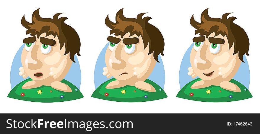 Three image of gnome with different characters: happy, sad and angry. Three image of gnome with different characters: happy, sad and angry.