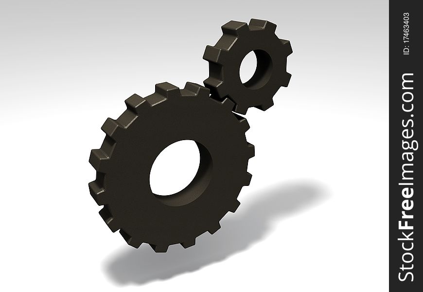 3D rendered image of 2 cogwheels or gears working together. 3D rendered image of 2 cogwheels or gears working together