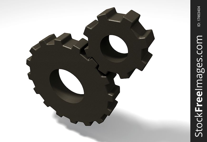 3D rendered image of 2 cogwheels or gears working together. 3D rendered image of 2 cogwheels or gears working together