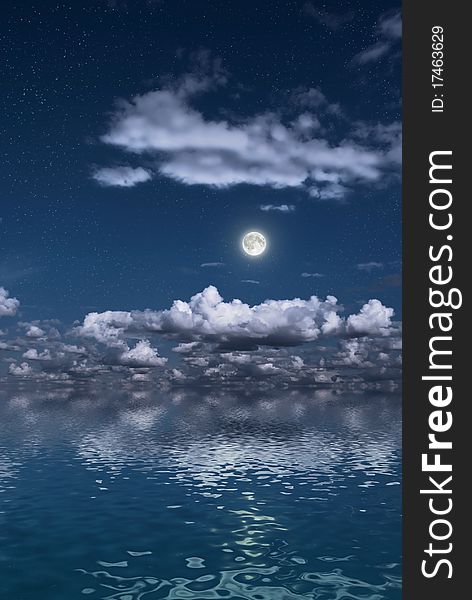 Moonlit night over an endless water surface. Moonlit night over an endless water surface