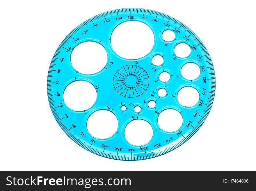Blue transparent protractor on a white background