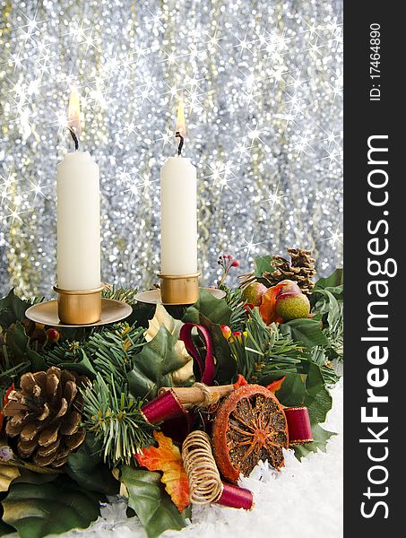 Christmas candles  with sparkling background