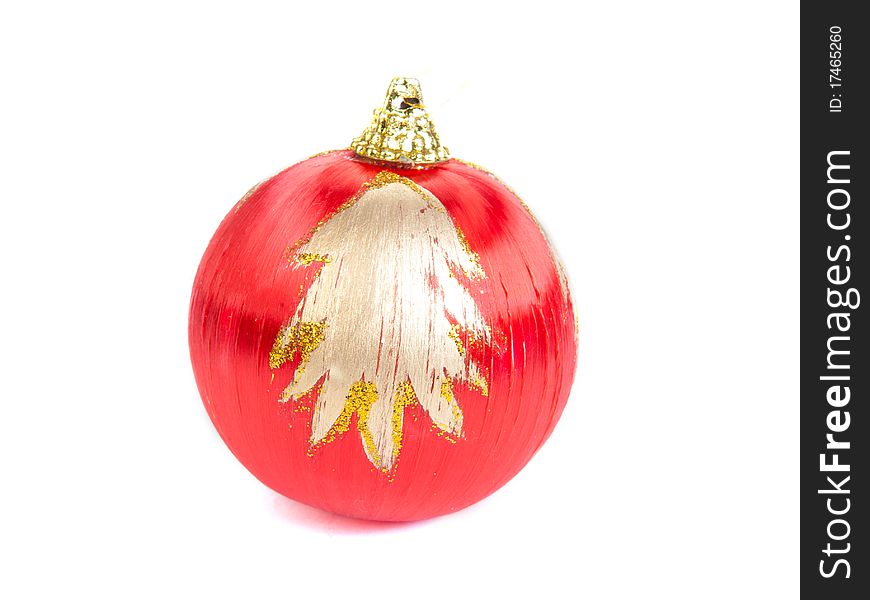 Red silk christmas ball, isolated on white