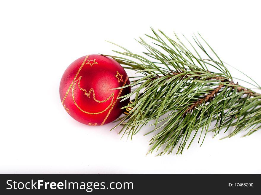 Christmas-tree red decorations on white background. Christmas-tree red decorations on white background